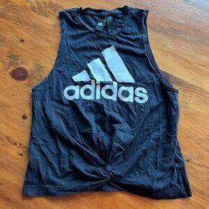 EUC Adidas Black Muscle Tee with Twist Front Knot Sz S